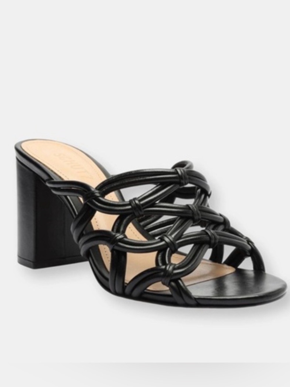 Schutz Soffy Leather Sandal Slide High Heel Black Size 6.5